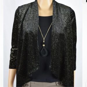 JM Collection Petite Black/Gold Layered Top with Necklace NWT